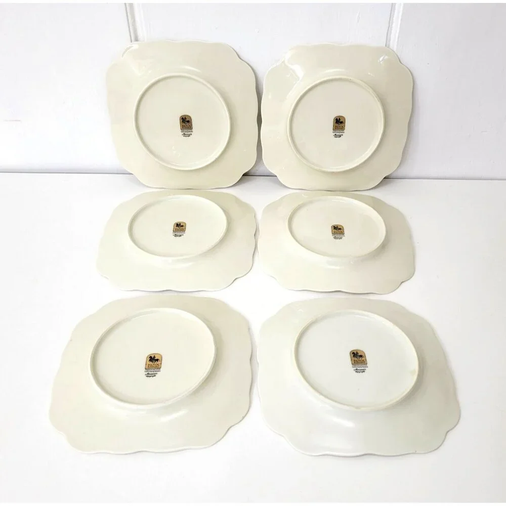 Black Knight Meissen Square Foral Plates Set of Six - Picture 4 of 9